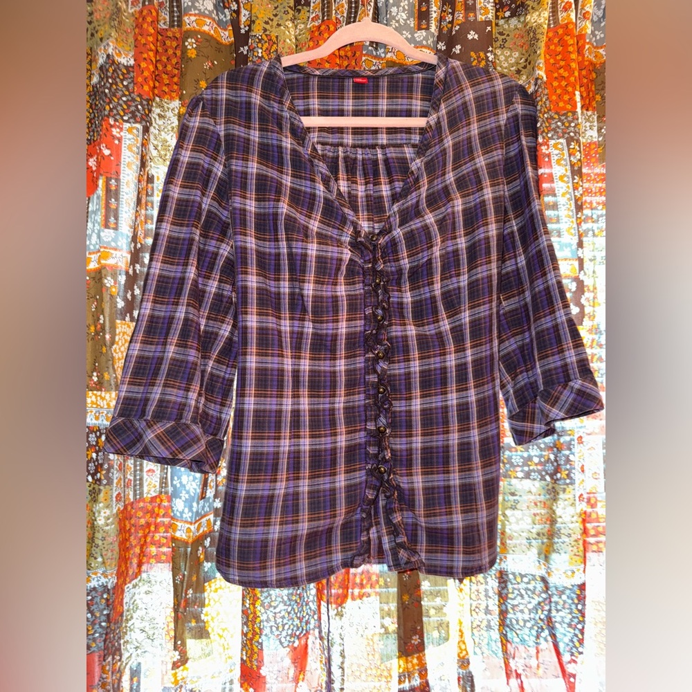 Plaid Women's Top - Purple and Black S.Oliver